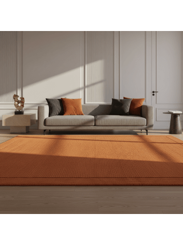 KADIMA DESIGN Teppich 100% Wolle handgewebt, Strukturdesign, Bordüre, edel in Terrakotta