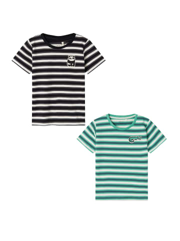 name it T-Shirt 2er-Set Print Design Rundhals Kurzarm in Schwarz-Grün
