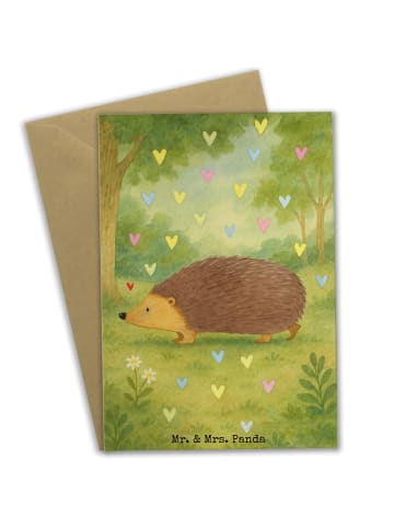 Mr. & Mrs. Panda Klappkarte Igel Herzen Design ohne Spruch in Weiß