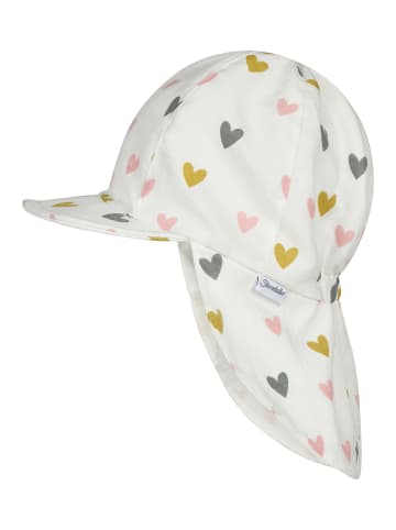 Sterntaler Schirmmütze mit Nackenschutz Herzen in weiß