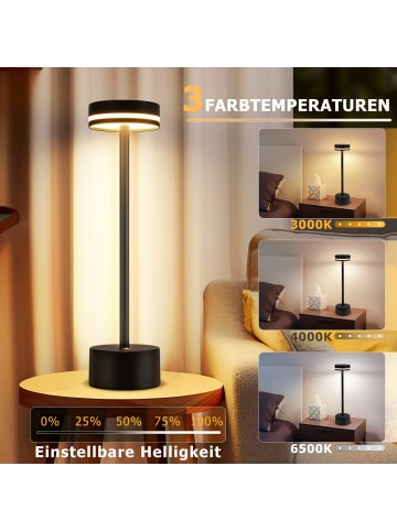 ZMH Tischleuchte LED in schwarz Akku Kabellos Touch Dimmbar H 31.5cm