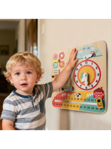 COSTWAY Kinderkalender mit Jahreszeiten ab 1 Jahr in Hellbraun