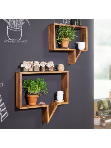KADIMA DESIGN 2er Set Wandregale MUMBAI Massivholz Holzregal Landhaus-Stil in Massivholz