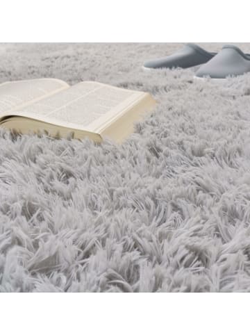KADIMA DESIGN Hochflor Teppich Shaggy waschbar Unifarben Schlafzimmer in Hellgrau