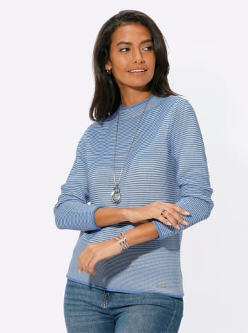 WITT WEIDEN Stehkragenpullover in mittelblau-ecru-geringelt