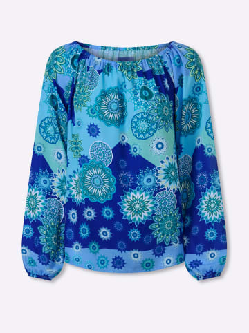 Heine Druck-Bluse in royalblau-grün-bedruckt