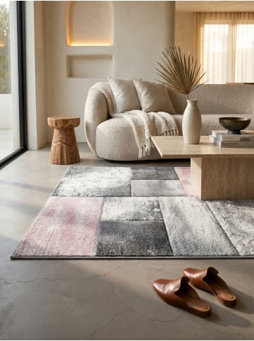 KADIMA DESIGN Teppich Kurzflor Waschbar Karo LATEMAR Strapazierfähig OEKO-TEX in Pink