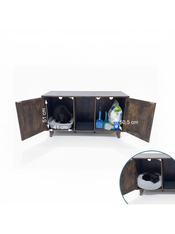 relaxdays Katzenschrank in Dunkelbraun - (B)120 x (H)65 x (T)52 cm