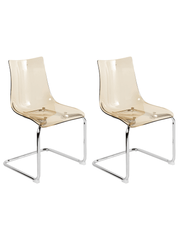 Beliani 2er-Set Esszimmerstuhl MARSHALL in Transparent/Orange/Silber