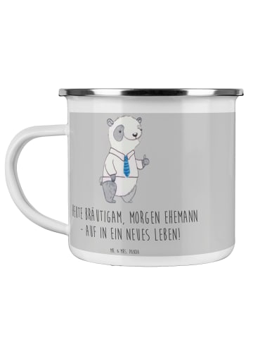 Mr. & Mrs. Panda Reisebecher Bräutigam Heute mit Spruch in Heather Grey