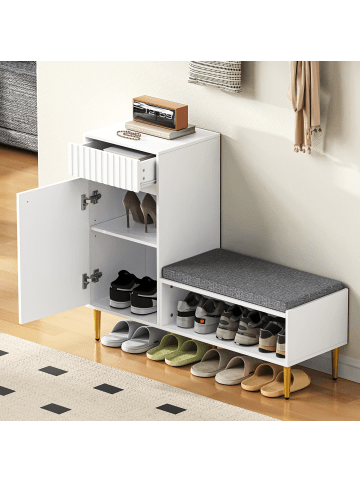 ABRIHOME Schuhschrank mit Sitzbank in Weiß, 100*35*82.2cm