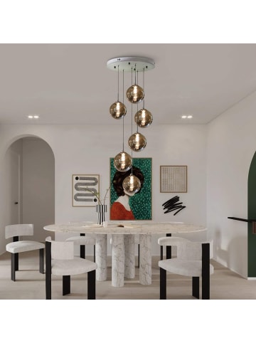 ZMH Pendelleuchte 6-flammige G9 in rauchgrau Glas und Kristall L31cm x H175cm