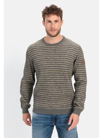 Camel Active Mouline Strickpullover im Streifenmuster in Grau-Gelb
