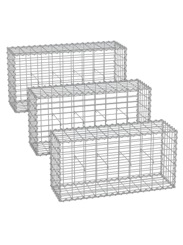 SONGMICS 3er-Set: Gabionen in Silbern - (B)100 x (H)50 x (T)30 cm