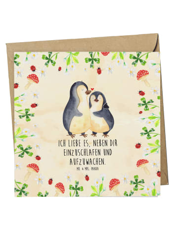 Mr. & Mrs. Panda Geschenkkarte Pinguine Einschlafen mit Spruch in Naturpapier
