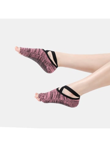 MUNADUNA Yoga-/Pilates-Zehensocken X-Cross-Band mit offenen Zehen–Melange in Rosa