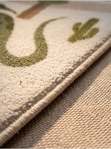KADIMA DESIGN Kinderteppich Dinosaurier-Landschaft Waschbar TINO OEKO-TEX in Creme