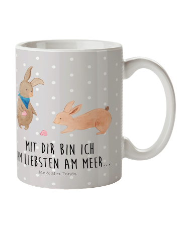 Mr. & Mrs. Panda Kaffeetasse Hasen Muschel mit Spruch in Grau Pastell