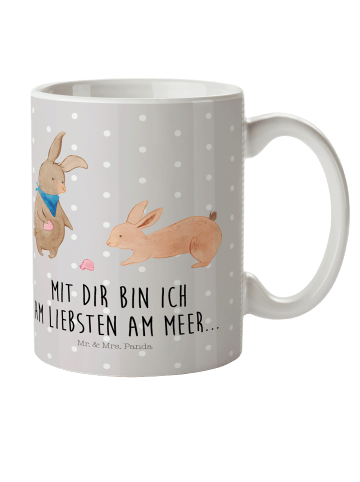 Mr. & Mrs. Panda Kindertasse Hasen Muschel mit Spruch in Grau Pastell