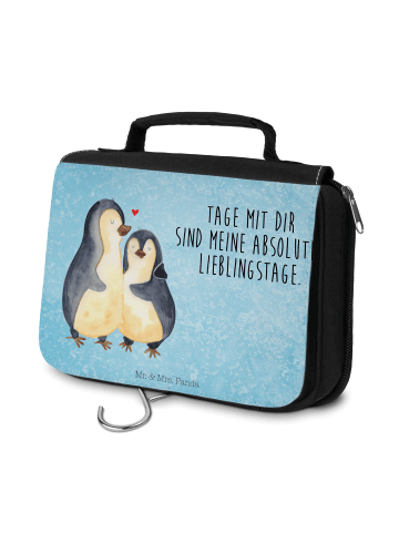 Mr. & Mrs. Panda kosmetiktäschchen Pinguin umarmen mit Spruch in Eisblau