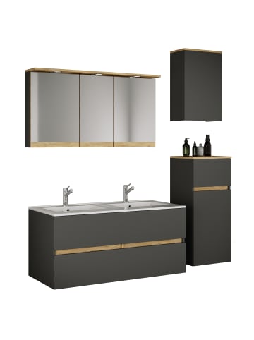 VCM 5 tlg. Badmöbel-Set mit Waschbecken Cosila-I 111cm in Anthrazit / Honig-Eiche