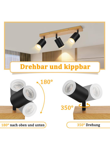 ZMH Deckenleuchte in schwarz 3-flammige GU10 LED Holz Vintage schwenkbar Deckenspots
