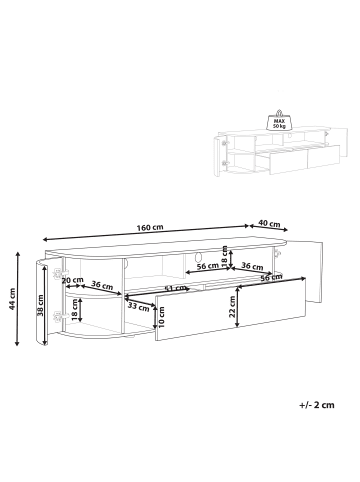 Beliani TV-Möbel JEROME in Schwarz/Braun - (W) 160 x (H) 44 x (L) 40 cm