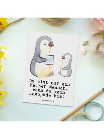 Mr. & Mrs. Panda Postkarte Logopäde Herz mit Spruch in Weiß