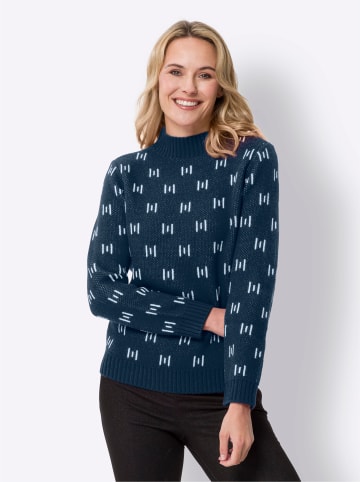 Sieh an! Stehkragen-Pullover in dunkelblau-ecru-gemustert