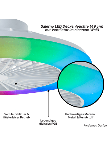 Brilliant LED-Deckenlampe mit Ventilator – Dimmbar, RGB & CCT Lichtsteuerung
