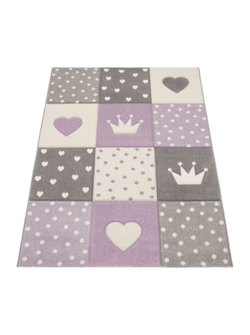 KADIMA DESIGN Kinderteppich Herz‑Kronen‑Patchwork Kinderzimmer in Lila