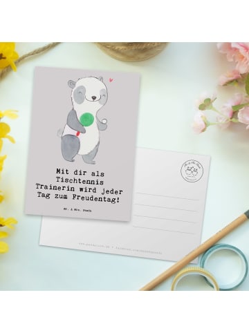 Mr. & Mrs. Panda Postkarte Tischtennis Trainerin Freudentag mit ... in Grau Pastell