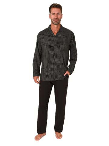 NORMANN Langarm Schlafanzug Pyjama zum durchknöpfen - 86532 in braun