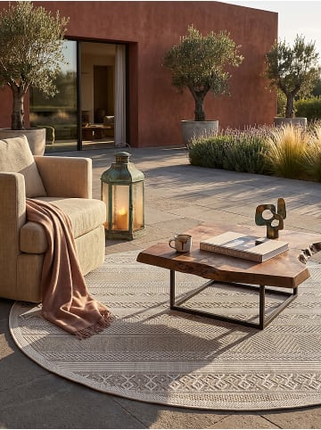 KADIMA DESIGN ESERA Outdoorteppich Beige 120x120 Streifen Polypropylen Wohnzimmer in Beige