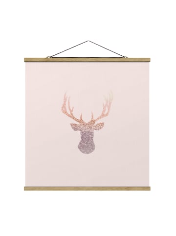 WALLART Stoffbild mit Posterleisten - Glitzernder Hirsch in Rosa