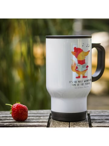 Mr. & Mrs. Panda Thermobecher Fuchs Sänger mit Spruch in Weiß