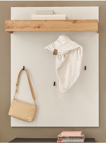 Furn.Design Garderobenpaneel weiß, Eiche Wotan 100 cm, Wandgarderobe mit Kleiderstange