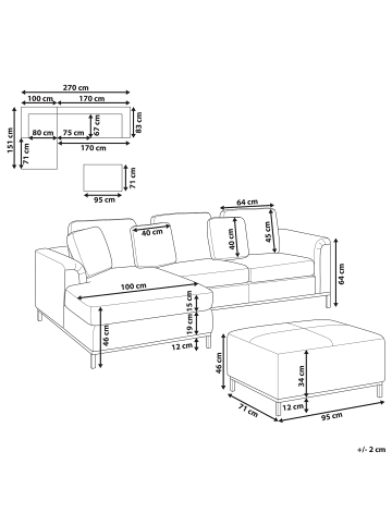 Beliani 2-tlg Ecksofa OSLO in Beige/Silber rechtsseitig
