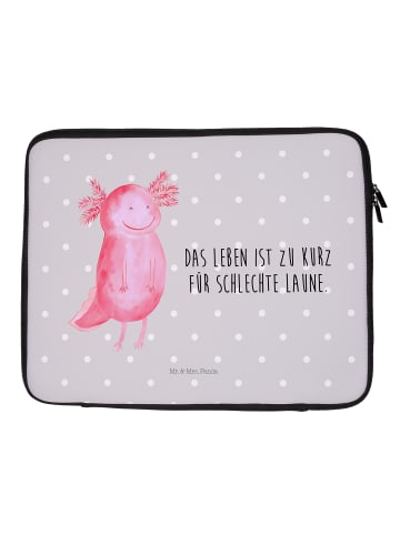 Mr. & Mrs. Panda Laptop Bag Axolotl Glücklich mit Spruch in Grau Pastell