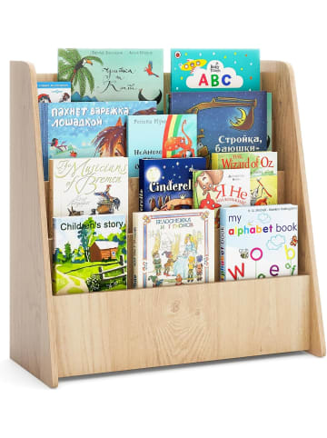 COSTWAY Kinderregal 4 Fächer Bücherregal in Hellbraun