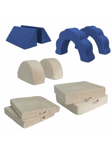 relaxdays 10tlg. Kinder-Spielsofa Set "Samt" in Blau/ Beige - (B)150 x (H)47 x (T)65 cm