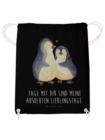 Mr. & Mrs. Panda Stofftasche Pinguin umarmen mit Spruch in Schwarz