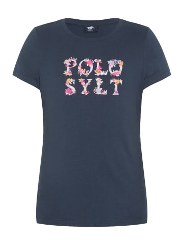 Polo Sylt T-Shirt im geblümten Label-Design in Blau