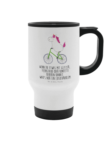 Mr. & Mrs. Panda Thermobecher To Go Einhorn Radfahrer mit Spruch in Weiß