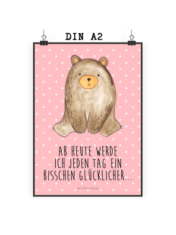 Mr. & Mrs. Panda Poster Bär sitzend mit Spruch in Rot Pastell