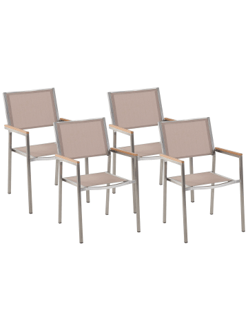 Beliani 4er-Set Esszimmerstuhl GROSSETO in Beige/Silber/Braun