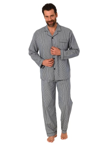 NORMANN Pyjama langarm Schlafanzug gewebt zum Knöpfen Karo Design in schwarz