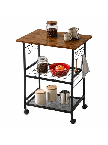 relaxdays Küchenwagen in Schwarz/ Braun - (B)52 x (H)88 x (T)39 cm