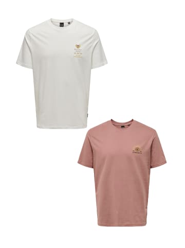 Only&Sons T-Shirt 2er-Set Rundhals Kurzarm in Rot-Weiß