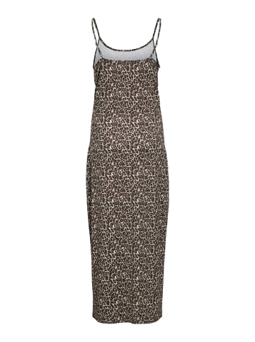 Vila Leopardenmuster Midikleid mit Spaghettiträgern in Beige-Schwarz